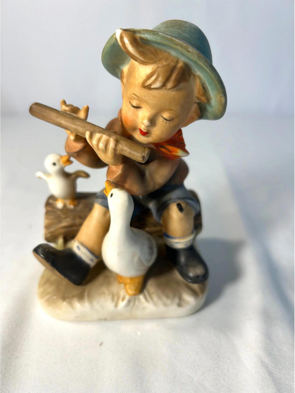 Vintage Hand Painted Ceramic Figurine Boy With Bread And Duck